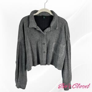 Wild Fable Women's Charcoal Grey Cropped Fleece Jacket Sz M Long Sleeves